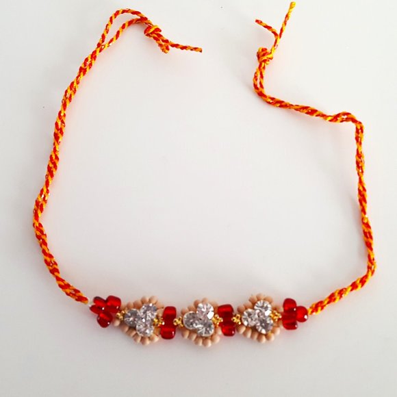 Jewelry - Anklet Red & Yellow Strings Rhinestones/Beads Bangladesh Approx …